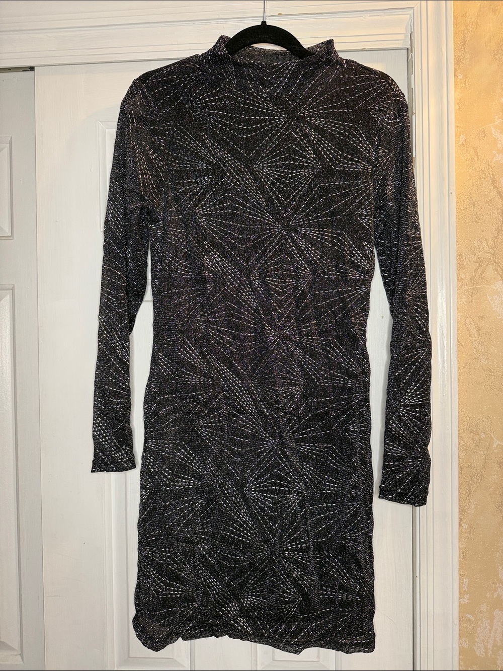 Venus Long Sleeve Black Glitter Bodycon Dress